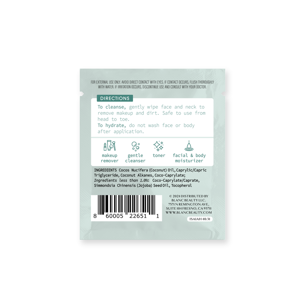 Free Sample—Coconut Oil Cleansing Wipe (Single Sachet)